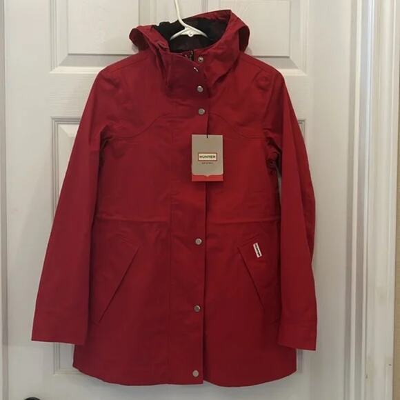 Hunter Red Original Cotton Smock Water Resistant Long Sleeve Hooded Rain Jacket - Picture 4 of 5